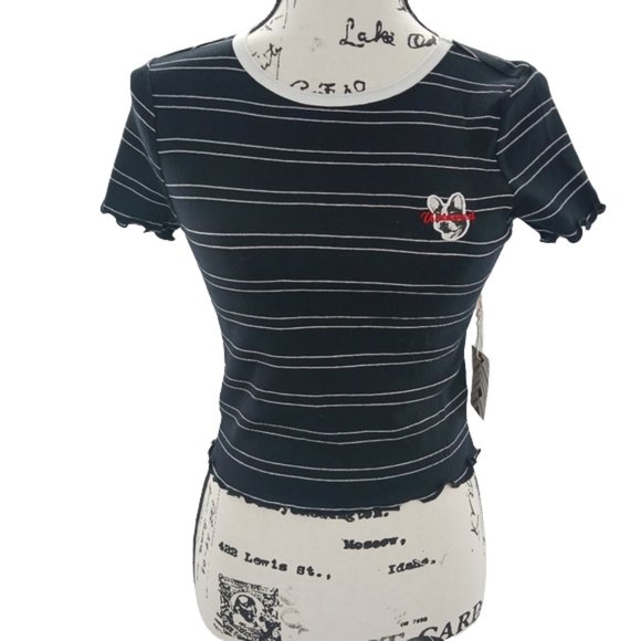 Forever 21 Tops - Forever 21 French Bulldog Crop Top - Women's Striped Retro 90s Lettuce Edge S